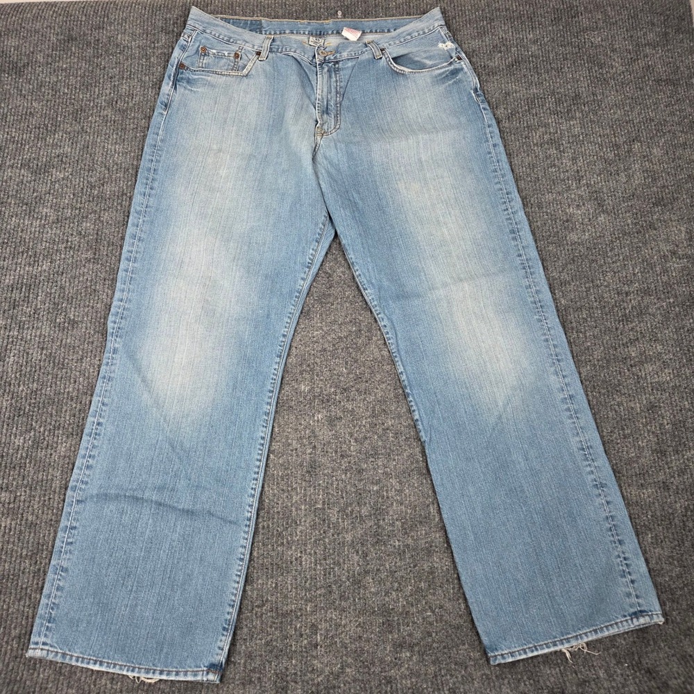 Lucky Brand Vintage Mens 40x32 Blue Light Wash Bootleg Jeans Distressed